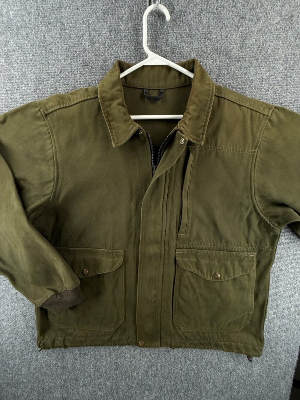CC Filson Green Moleskin Jacket Full Zip Snap Collared Soft Collared Men Pockets